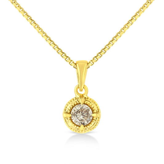 14K Yellow Gold Plated .925 Sterling Silver 1/2 Cttw Brilliant Round Cut Diamond Solitaire Milgrain 18" Pendant Necklace (K-L Color, I2-I3 Clarity) Bids.com