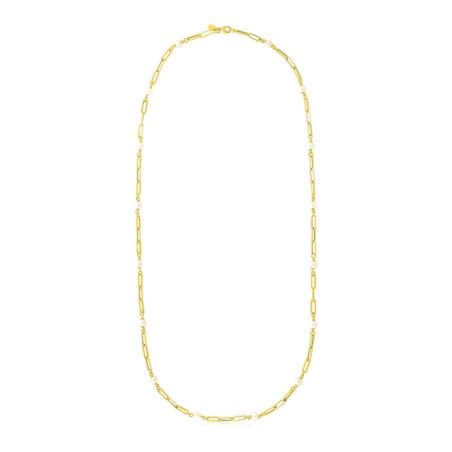 14k Yellow Gold Paperclip Chain and Pearl Necklace Bids.com