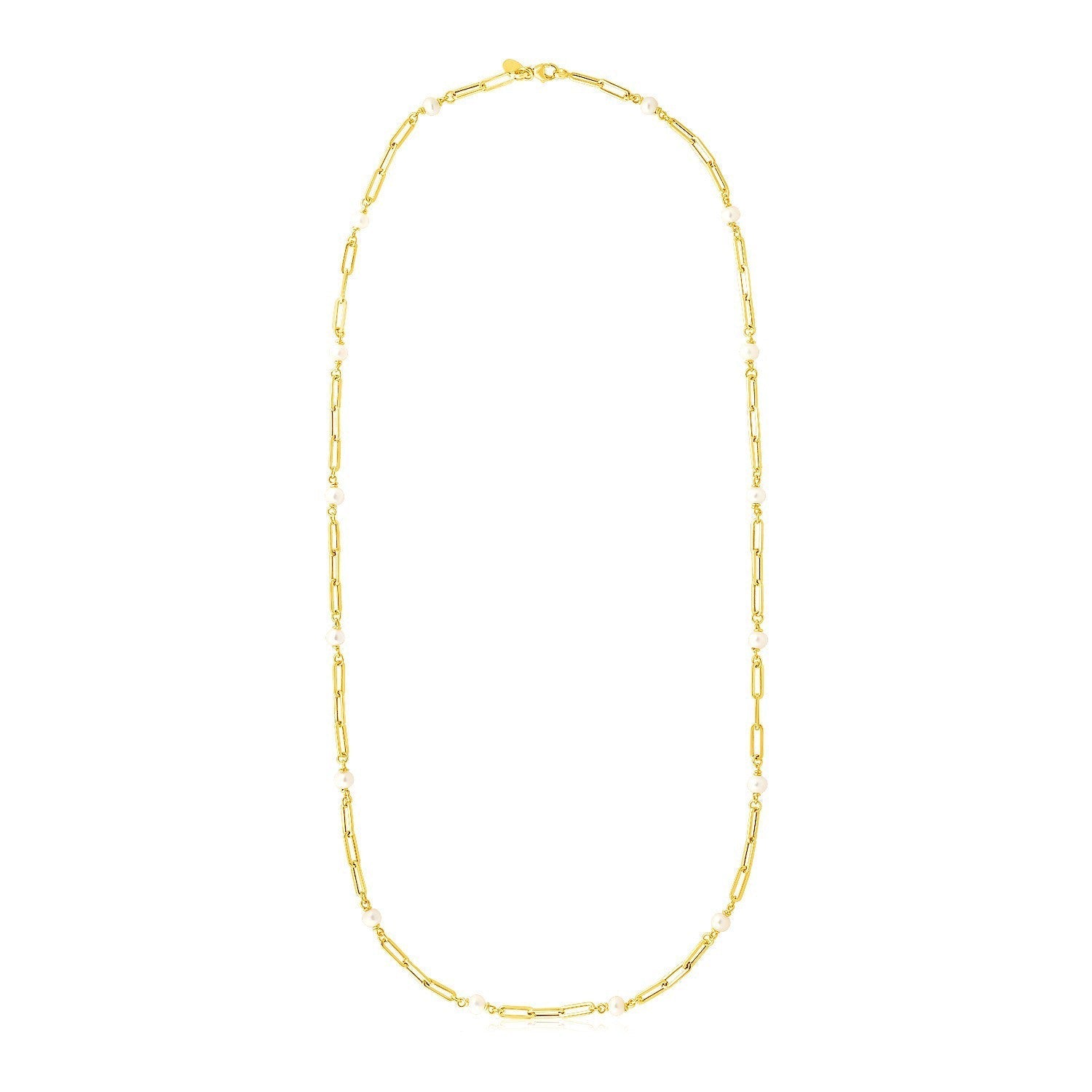 14k Yellow Gold Paperclip Chain and Pearl Necklace Bids.com