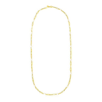 14k Yellow Gold Paperclip Chain and Pearl Necklace Bids.com