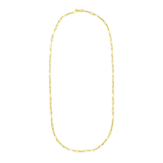 14k Yellow Gold Paperclip Chain and Pearl Necklace Bids.com