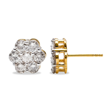 14K Yellow Gold 2.0 Cttw Diamond Floral Cluster Stud Earring with Screw Back (H-I Color, SI1-SI2 Clarity) Bids.com
