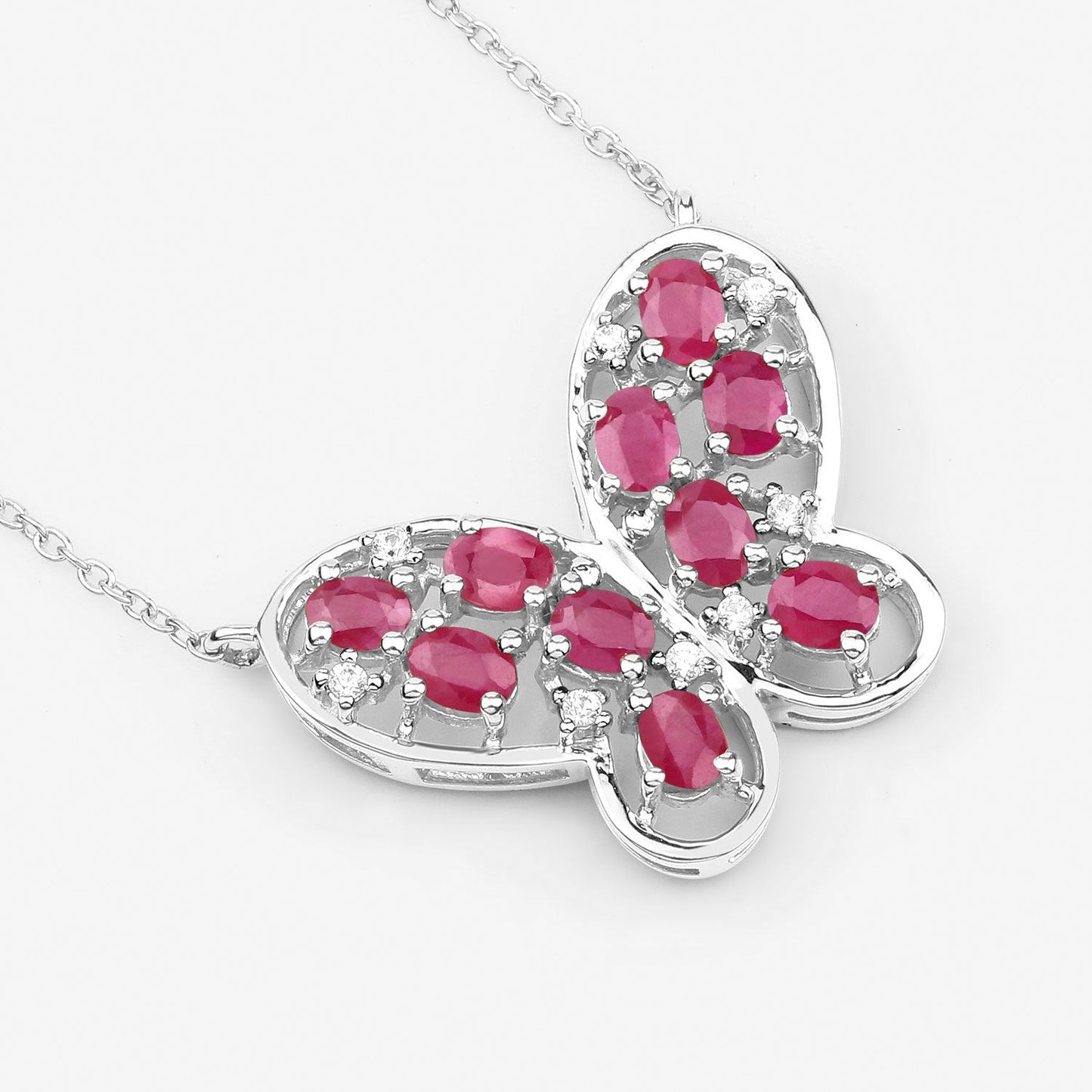 2.36 Carat Genuine Ruby and White Zircon .925 Sterling Silver Necklace Bids.com