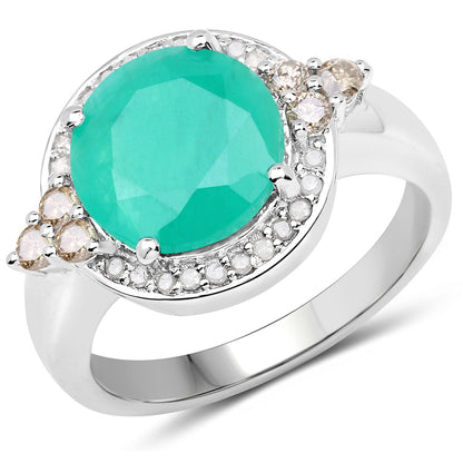 3.51 Carat Genuine Emerald, Champagne Diamond and White Diamond .925 Sterling Silver Ring Bids.com