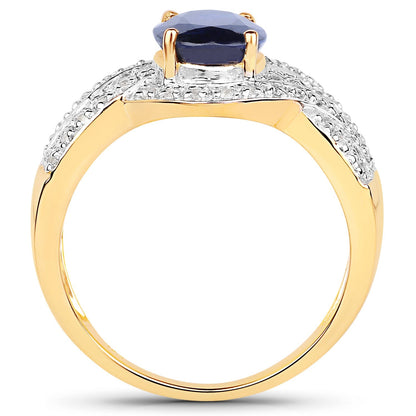 14K Yellow Gold Plated 2.56 Carat Genuine Kyanite and White Topaz .925 Sterling Silver Ring Bids.com