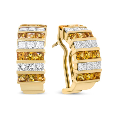 18K Yellow Gold 1 3/4 Cttw Invisible Set Princess Cut Diamond and 2.5mm Yellow Sapphire Huggie Hoop Earrings (F-G Color, VS1-VS2 Clarity) Bids.com