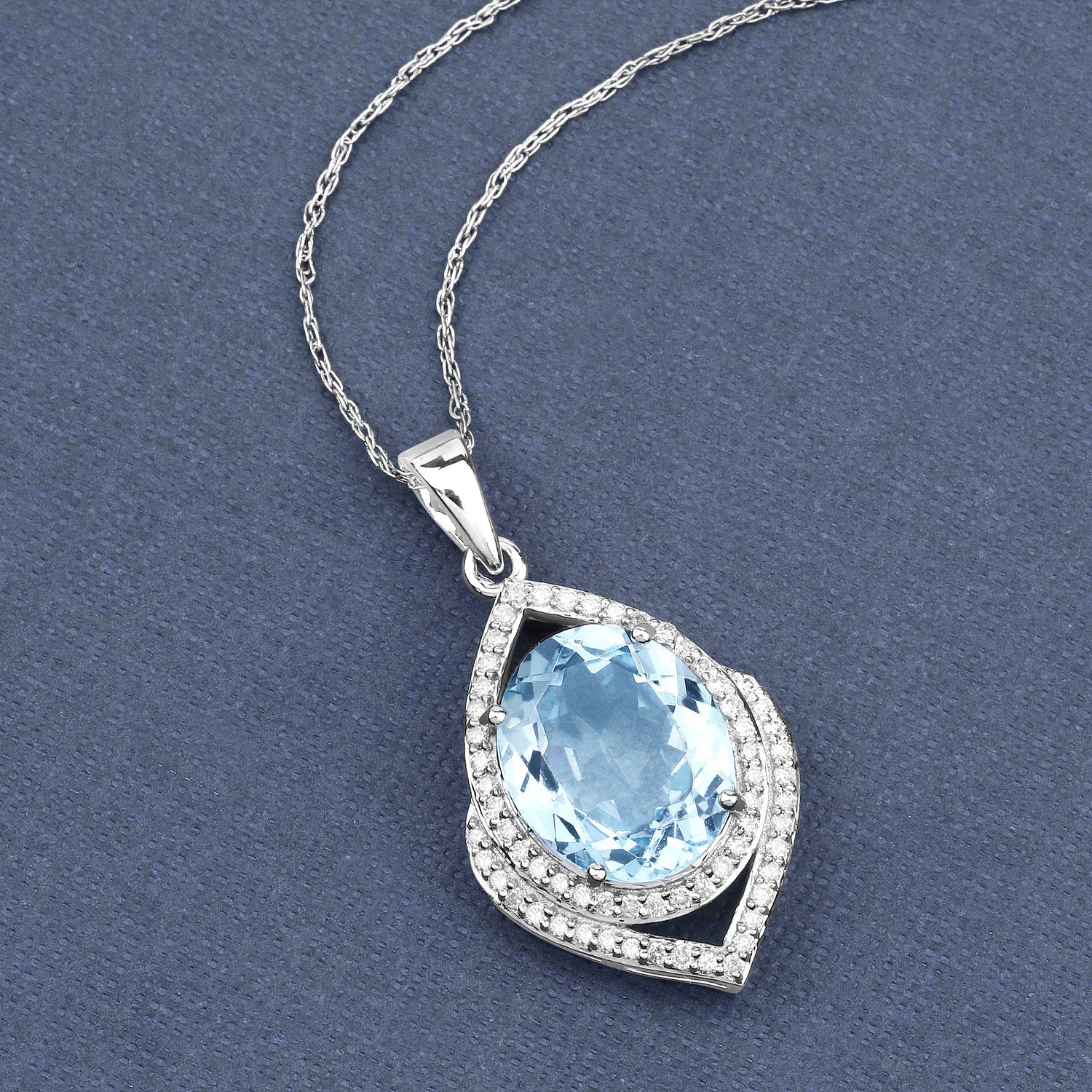 3.82 Carat Genuine Aquamarine and White Diamond 14K White Gold Pendant Bids.com
