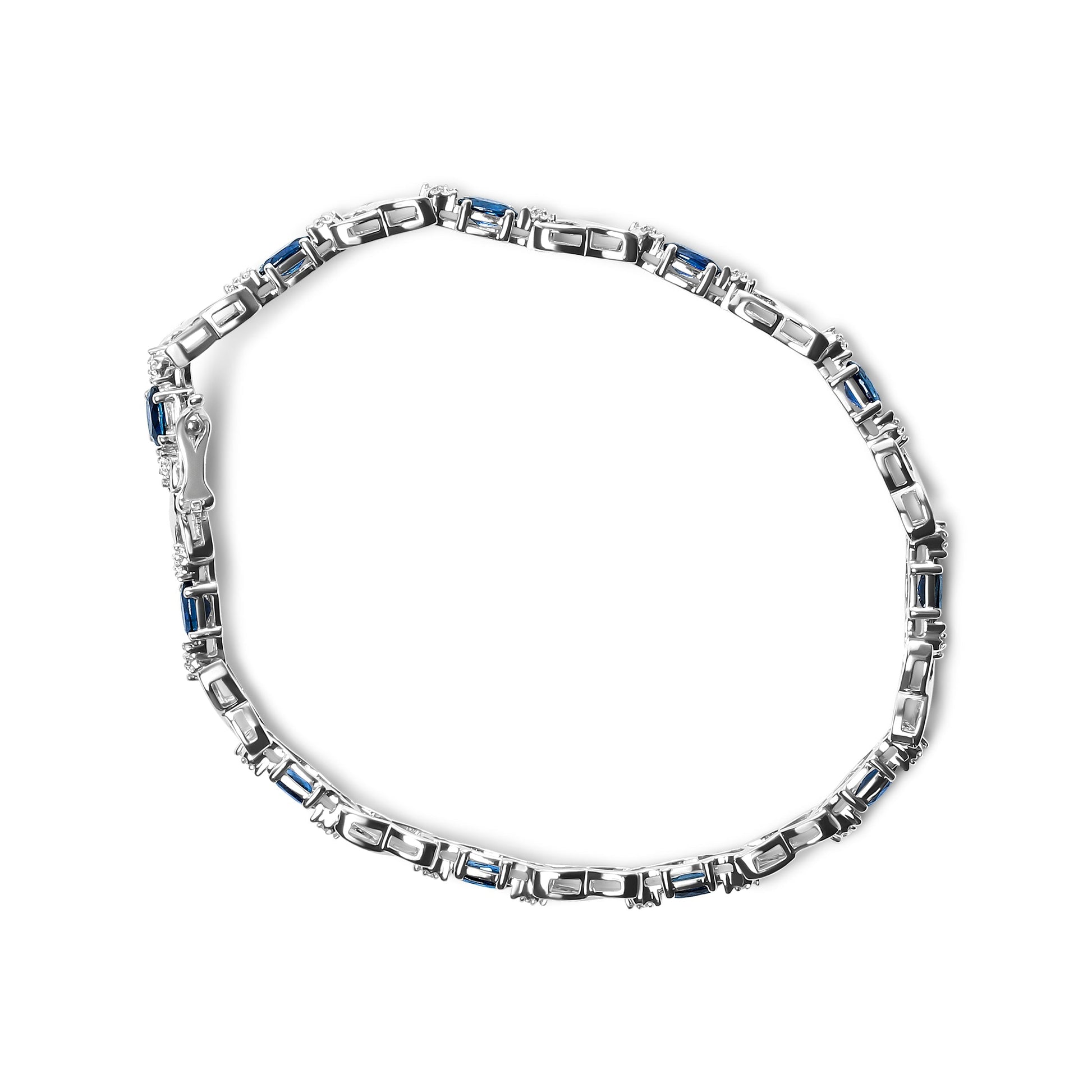 10K White Gold 5x4mm Oval Sapphire Gemstone and 1/10 Cttw Diamond Prong Set "X" Link Bracelet - Size 7" (H-I Color, SI1-SI2 Clarity) Bids.com