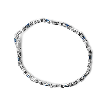 10K White Gold 5x4mm Oval Sapphire Gemstone and 1/10 Cttw Diamond Prong Set "X" Link Bracelet - Size 7" (H-I Color, SI1-SI2 Clarity) Bids.com
