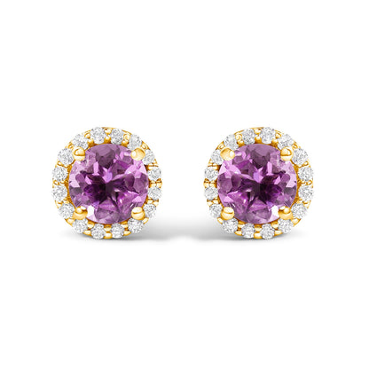 10K White Gold Purple Amethyst and 1/6 Cttw Diamond Halo Stud Earring Bids.com