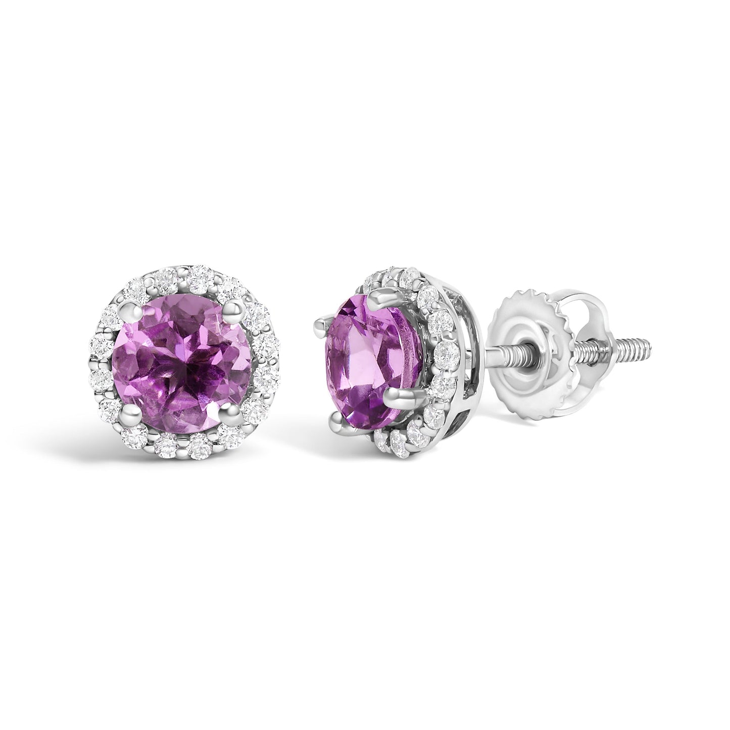 10K White Gold Purple Amethyst and 1/6 Cttw Diamond Halo Stud Earring Bids.com