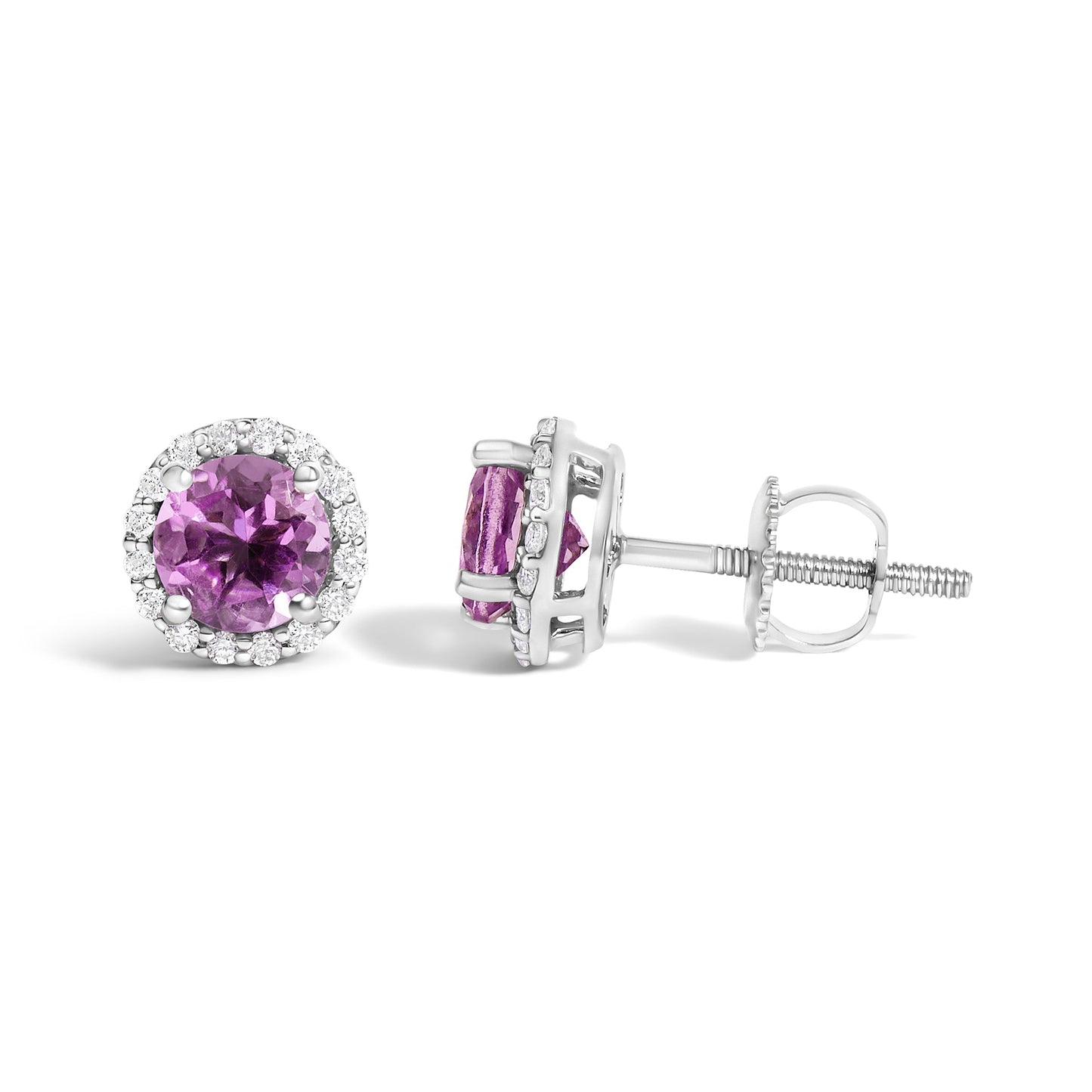 10K White Gold Purple Amethyst and 1/6 Cttw Diamond Halo Stud Earring Bids.com