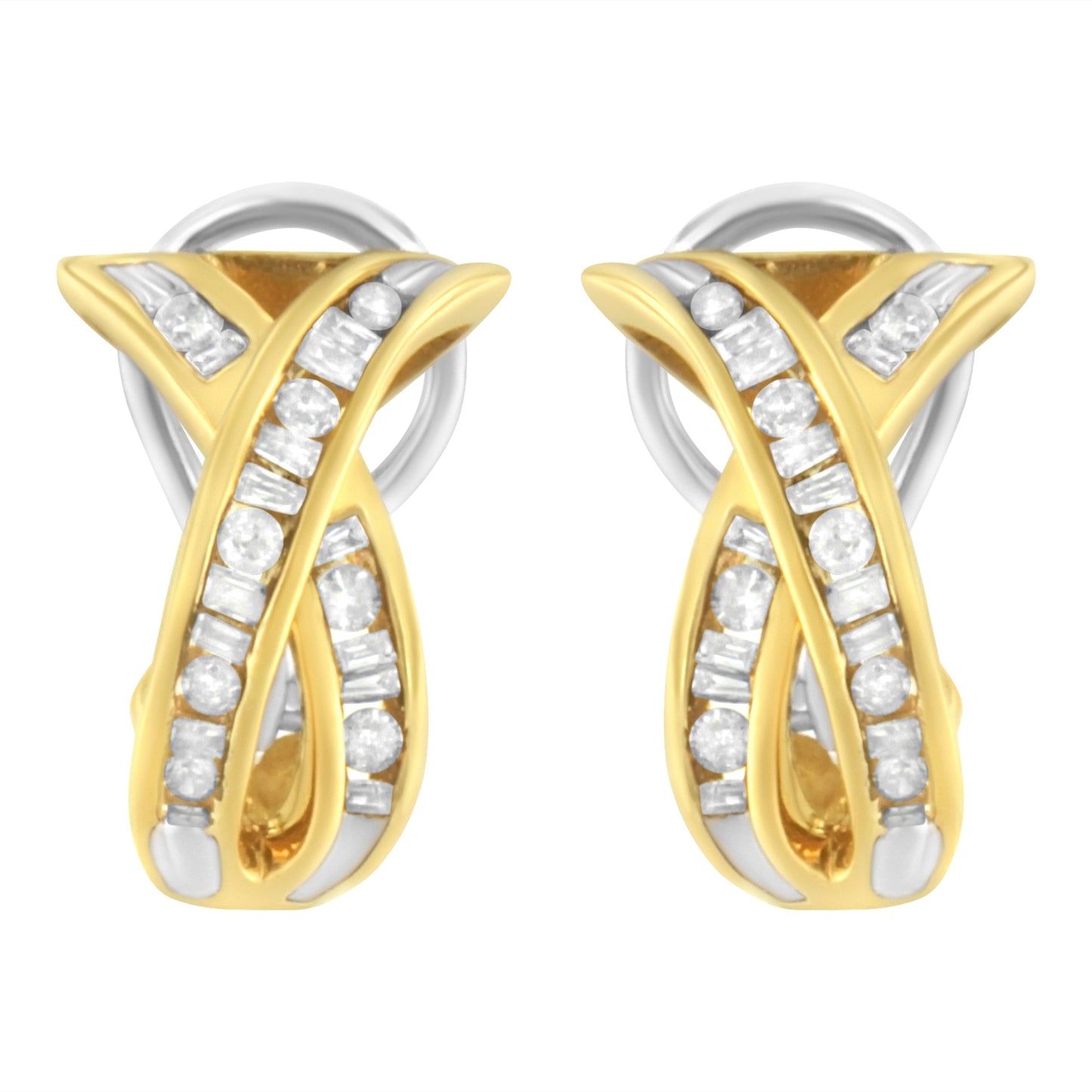 14K Yellow and White Gold 1/2 TDW "X" Shape Cross Over Diamond Hoop Earrings (I-J, I2-I3) Bids.com