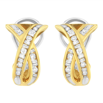 14K Yellow and White Gold 1/2 TDW "X" Shape Cross Over Diamond Hoop Earrings (I-J, I2-I3) Bids.com
