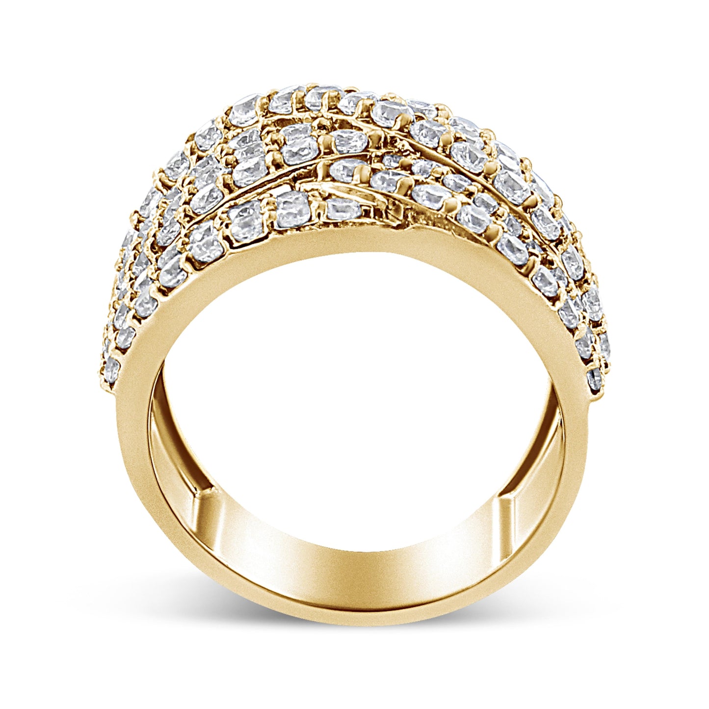 10K Yellow Gold 3.0 Cttw Diamond Eight-Row Bypass Crossover Statement Band Ring (H-I Color, I2-I3 Clarity) - Size 7 Bids.com