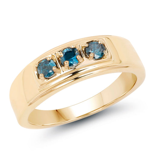 14K Yellow Gold Plated 0.33 Carat Genuine Blue Diamond .925 Sterling Silver Ring Bids.com