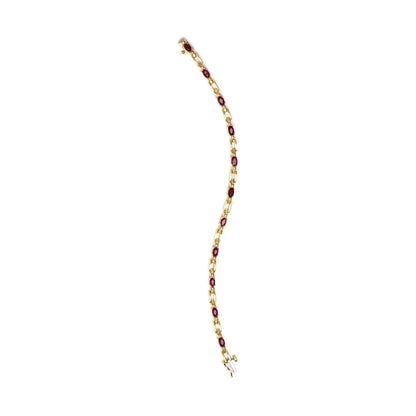 10K Yellow Gold Oval Ruby and 1/10 Cttw Diamond Bar Prong Set Bracelet (H-I Color, SI1-SI2 Clarity)  - Size 7" Bids.com