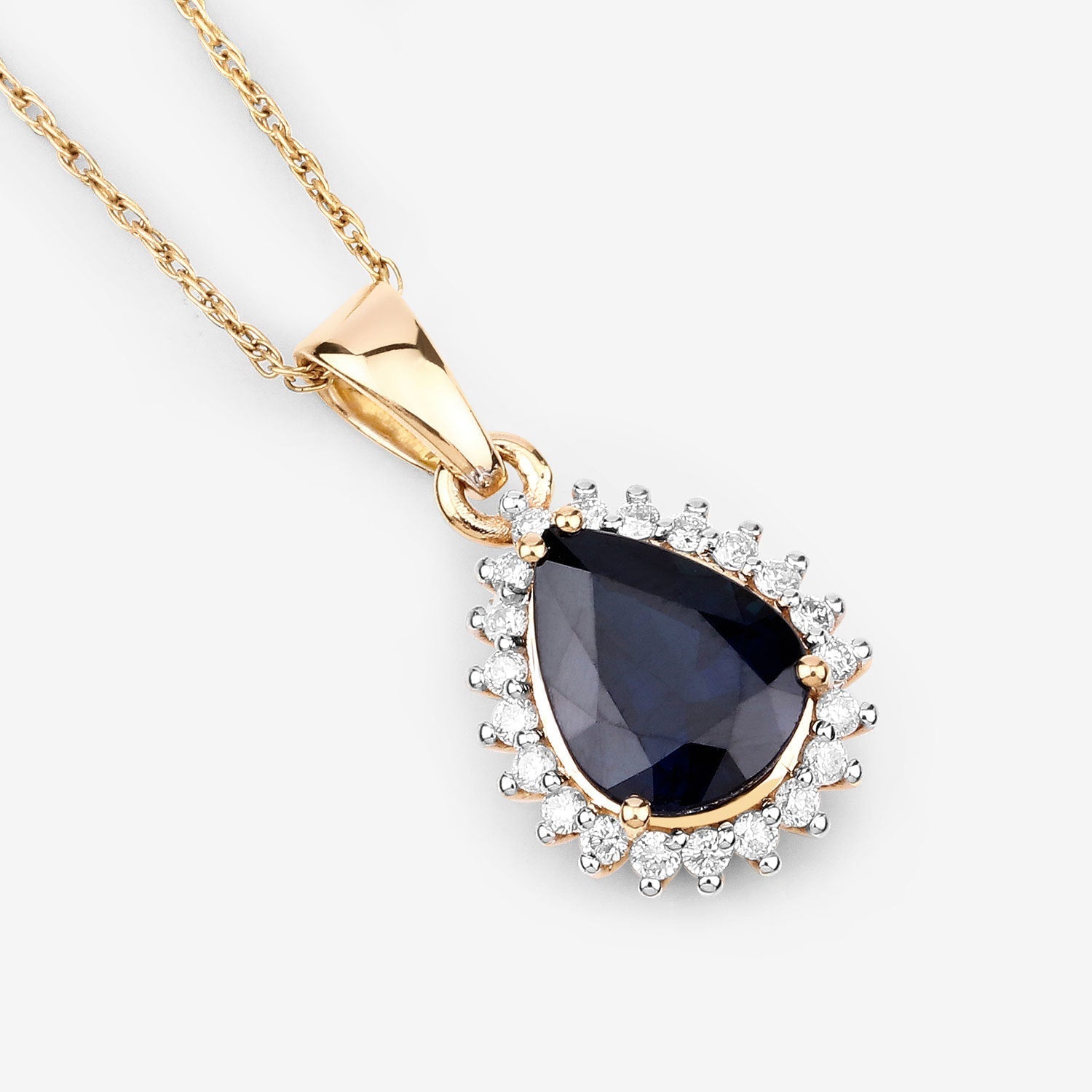 2.09 Carat Genuine Blue Sapphire and White Diamond 14K Yellow Gold Pendant Bids.com