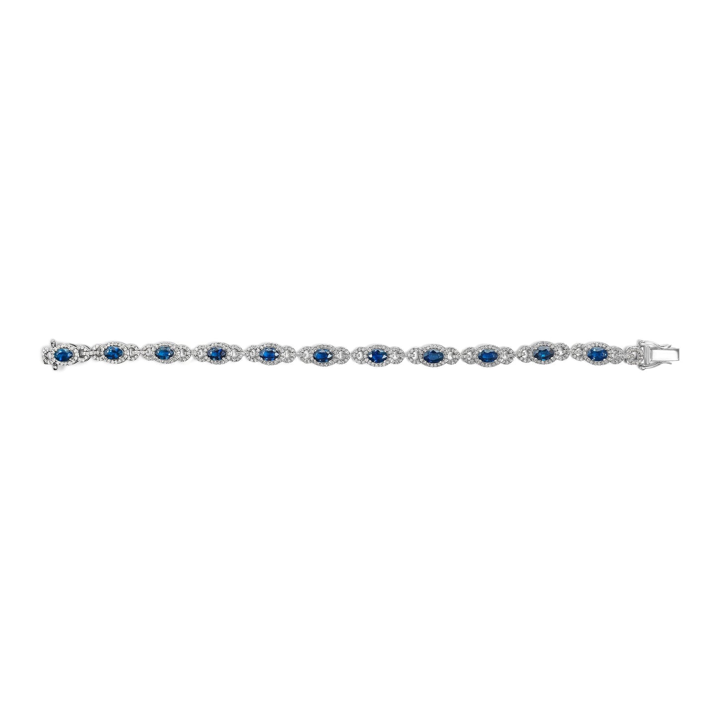 14K White Gold Vintage-Inspired Oval Blue Sapphire & Diamond Link Bracelet Bids.com