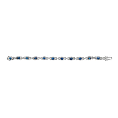 14K White Gold Vintage-Inspired Oval Blue Sapphire & Diamond Link Bracelet Bids.com