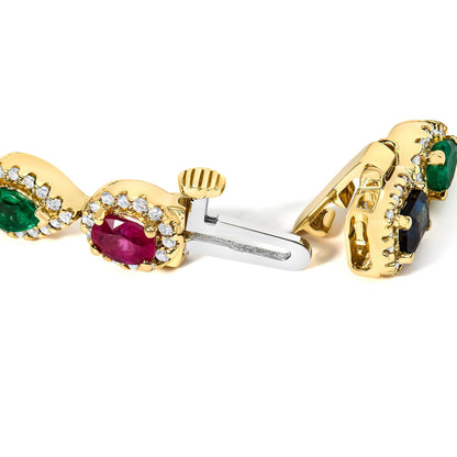 14K Yellow Gold Multi-Gemstone  and Diamond Halo Rainbow Tennis Bracelet Bids.com