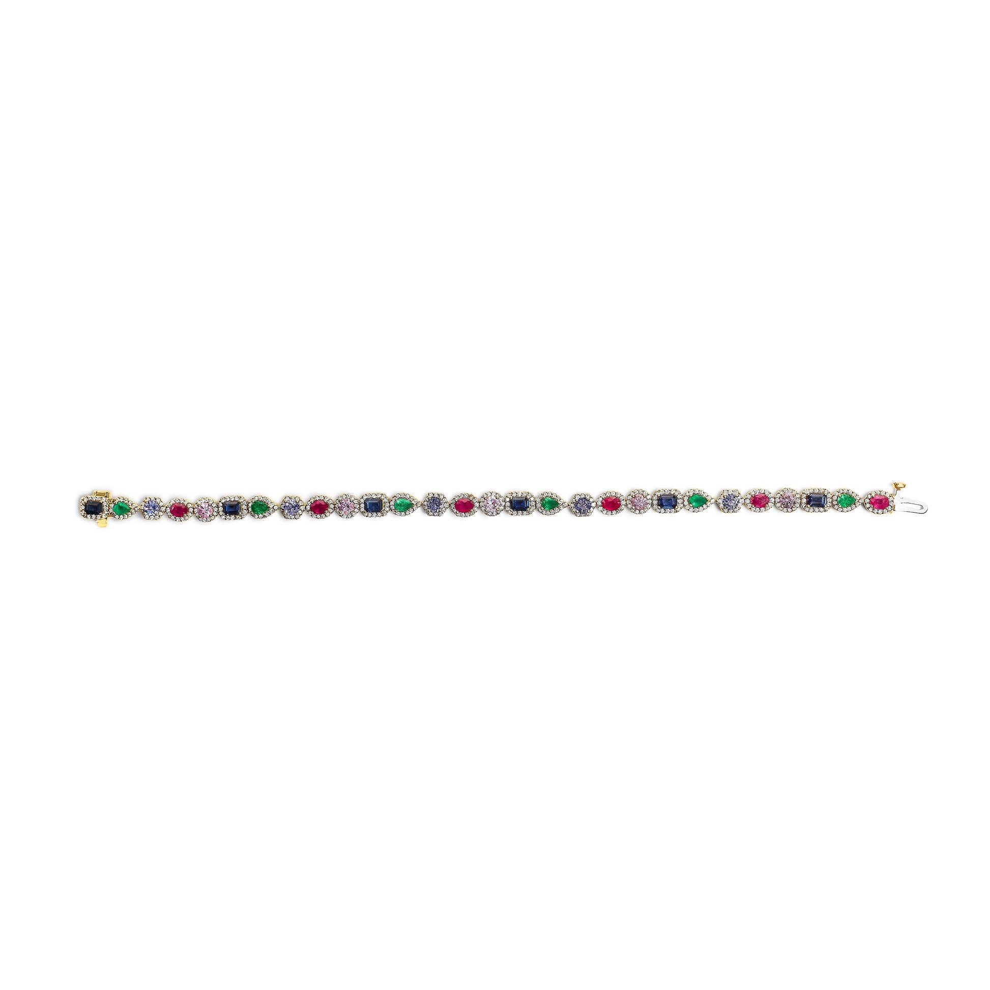 14K Yellow Gold Multi-Gemstone  and Diamond Halo Rainbow Tennis Bracelet Bids.com