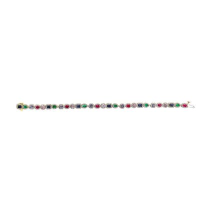 14K Yellow Gold Multi-Gemstone  and Diamond Halo Rainbow Tennis Bracelet Bids.com
