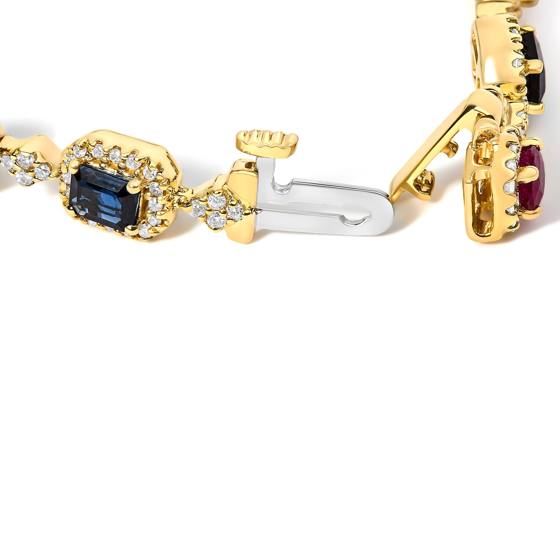14K Yellow Gold Multi-Gemstone  and Diamond Halo Rainbow Link Bracelet Bids.com