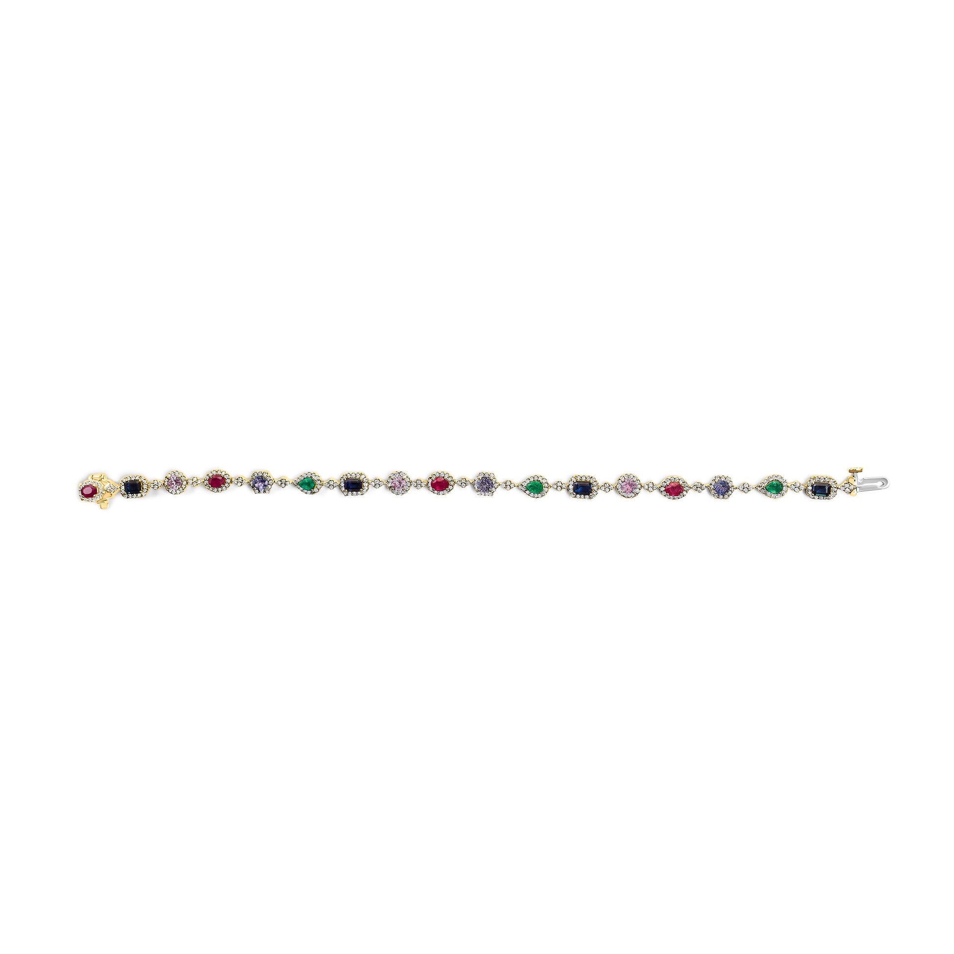 14K Yellow Gold Multi-Gemstone  and Diamond Halo Rainbow Link Bracelet Bids.com