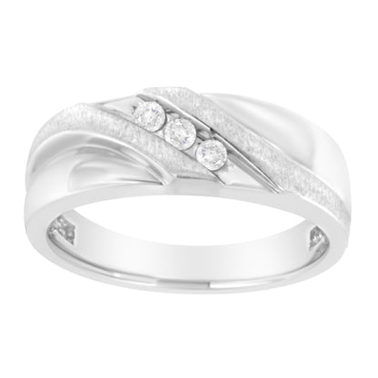 10K White Gold 1/10 Cttw Diamond Men's Three Stone Channel Set Diamond Wedding Ring (I-J Color, I1-I2 Clarity) - Size 10 Bids.com