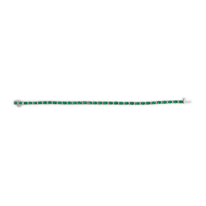 14K White Gold Alternating Oval Green Emerald and Diamond Tennis Bracelet Bids.com