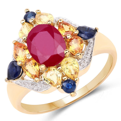 14K Yellow Gold Plated 3.76 Carat Genuine Multi Stone .925 Sterling Silver Ring Bids.com