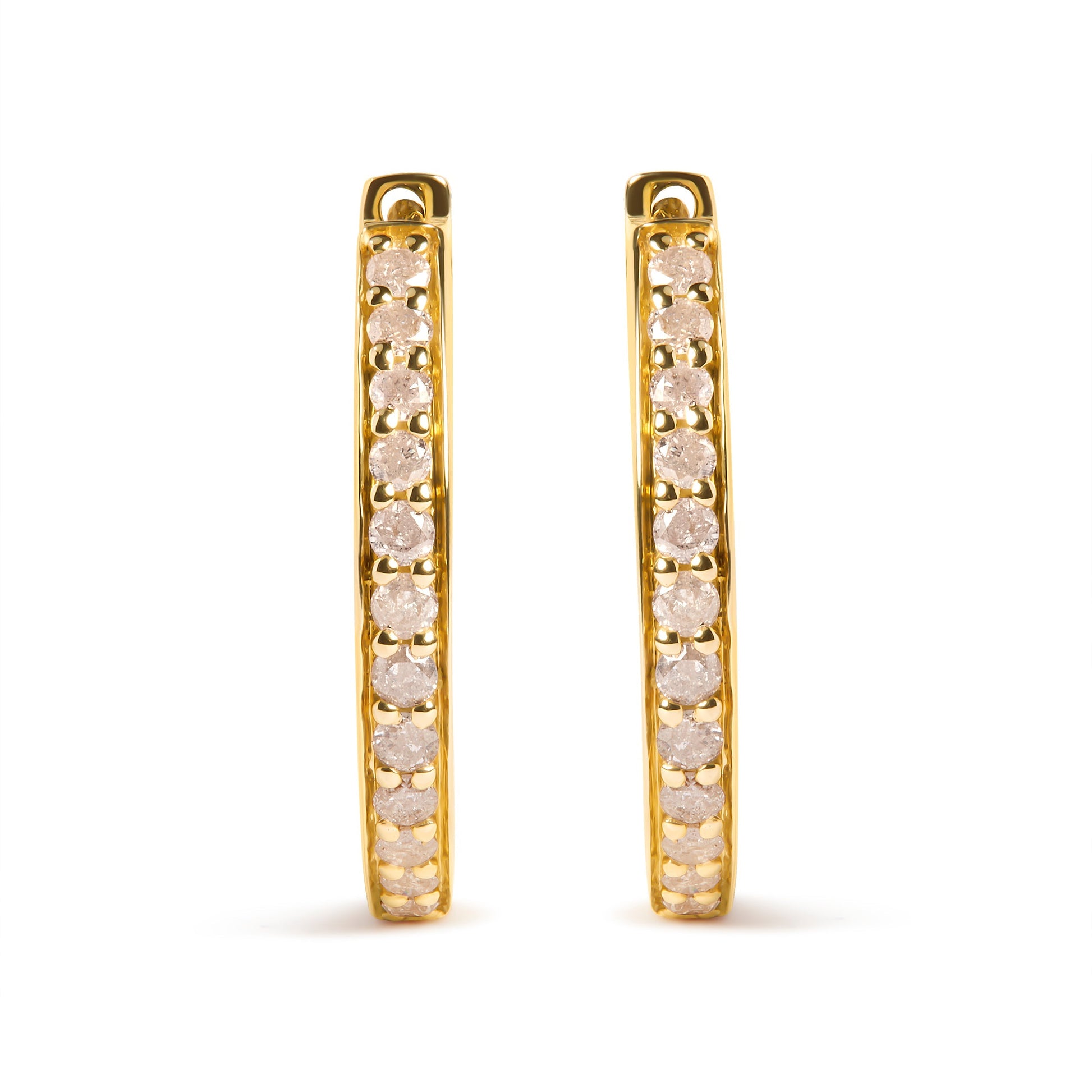 10K Yellow Gold 1/2 Cttw Round-Cut Diamond Hoop Earrings (I-J Color, I2-I3 Clarity) Bids.com