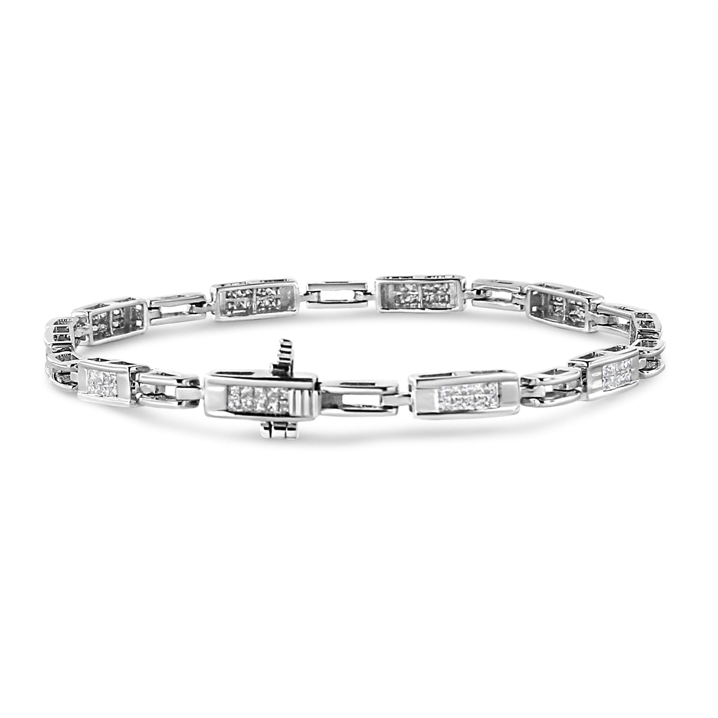 14K White Gold 1.0 Cttw Invisible Set Princess Cut Diamond Alternating Station and Link Tennis Bracelet (I-J Color, I1-I2 Clarity) - Size 7.25" Inches Bids.com