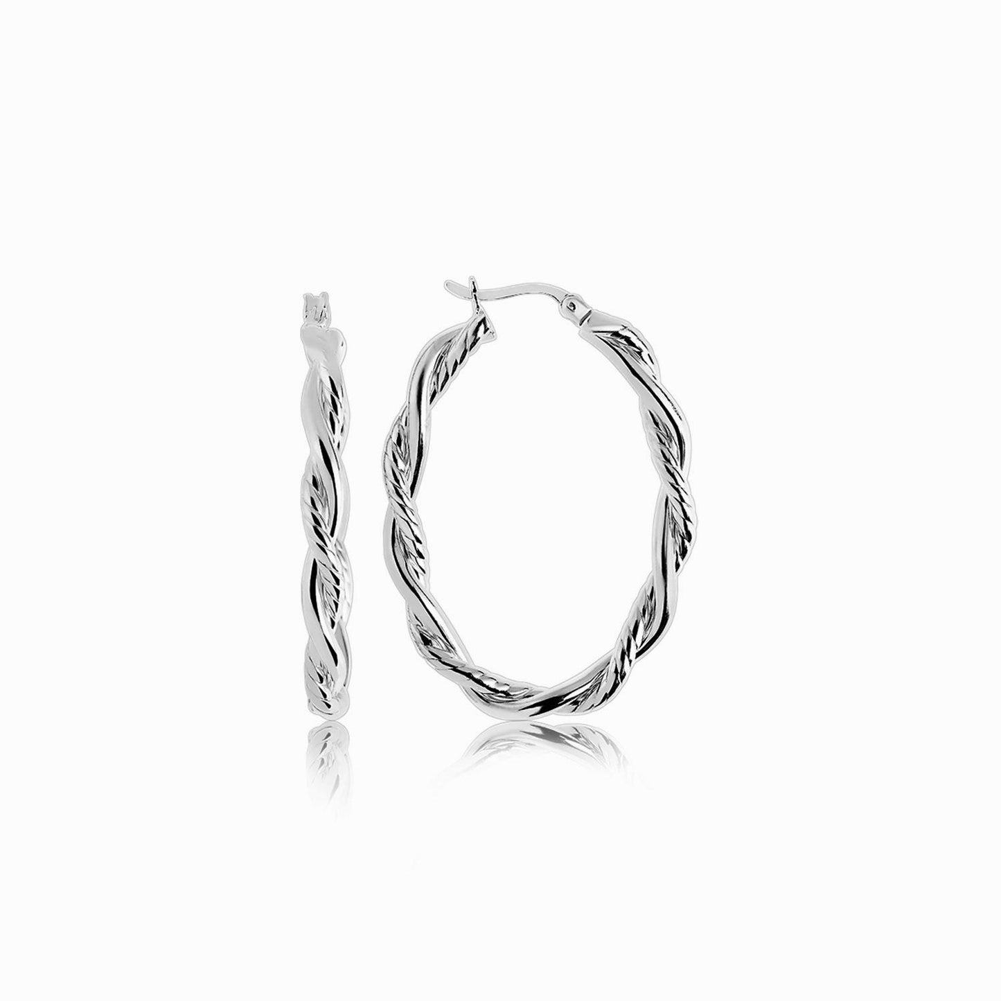Sterling Silver Oval Hoop Braided Diamond Cut Earrings Bids.com