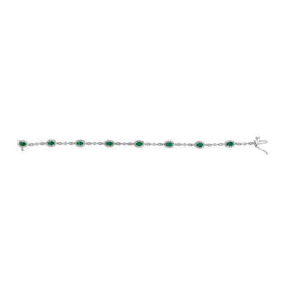 10K White Gold Oval Green Emerald & Diamond Alternating Link Bracelet Bids.com