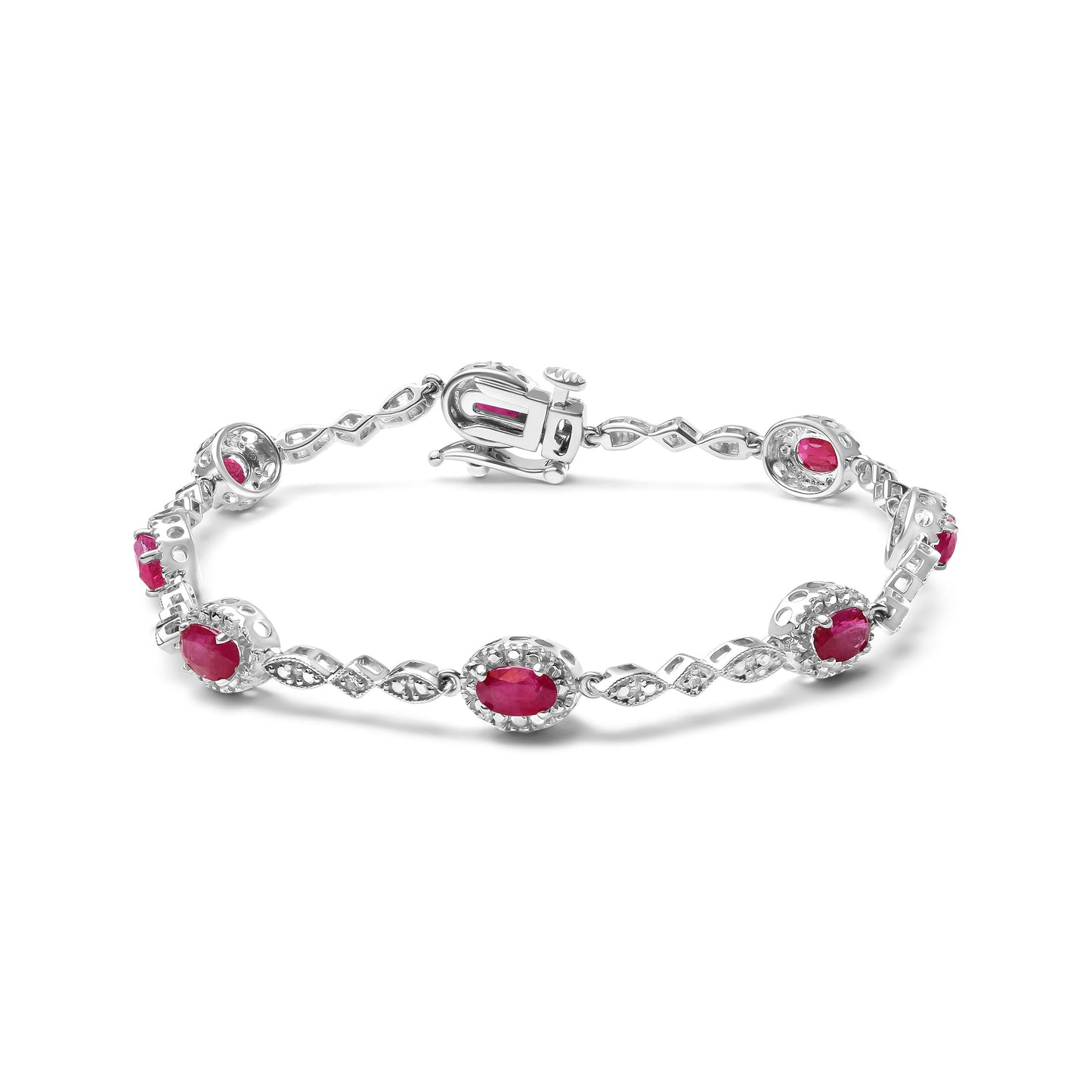10K White Gold 4.5mm x 3mm Oval Ruby and Diamond Link Bracelet (H-I Color, SI1-SI2 Clarity)  - Size 7" Bids.com