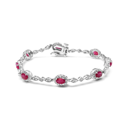 10K White Gold 4.5mm x 3mm Oval Ruby and Diamond Link Bracelet (H-I Color, SI1-SI2 Clarity)  - Size 7" Bids.com