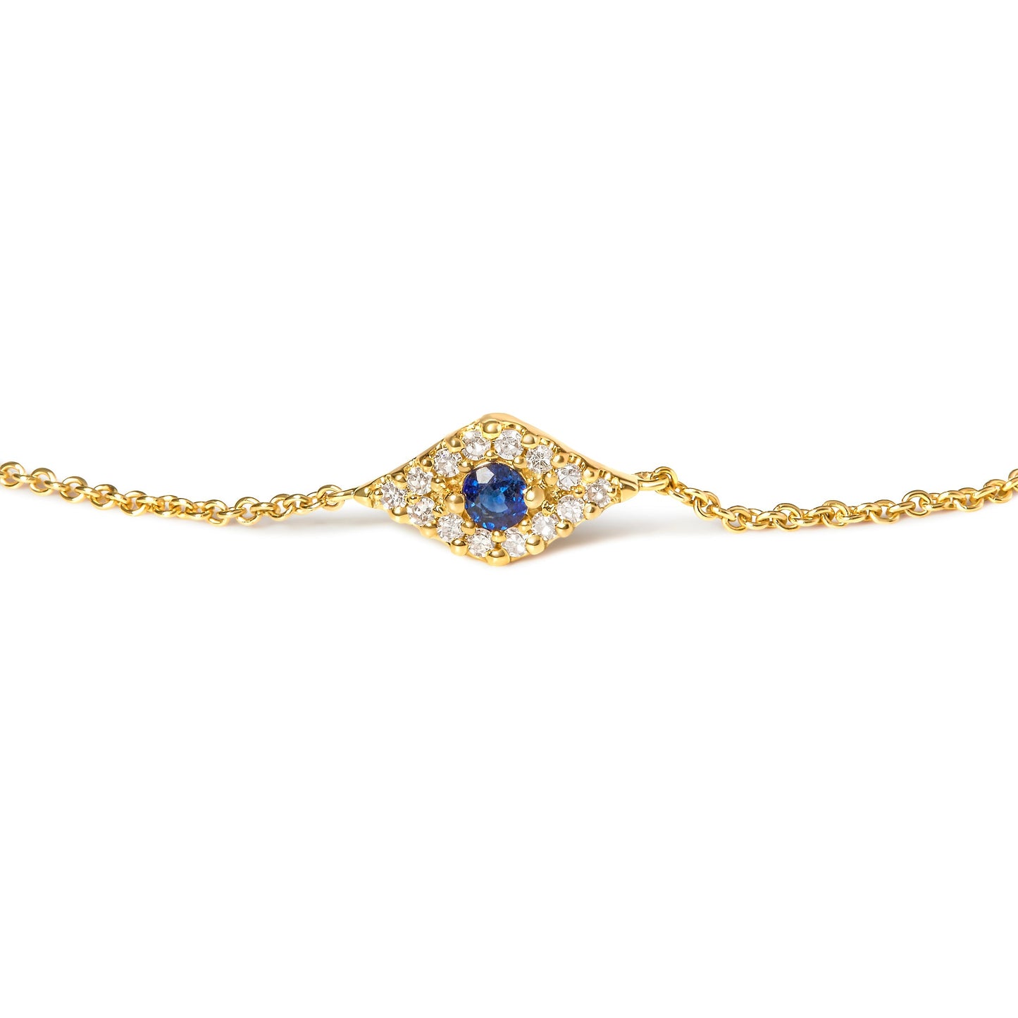 10K Yellow Gold Blue Sapphire and Diamond Accent Evil Eye Station Link Bracelet  (H-I Color, I1-I2 Clarity) - Size 7" Bids.com