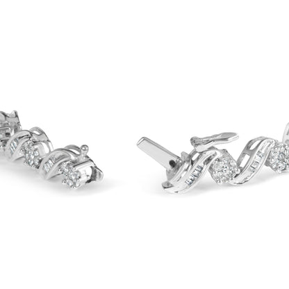 14K White Gold 2.00 Cttw Diamond Cluster and Spiral Link Bracelet (I-J Color, I1-I2 Clarity) - 7" Bids.com