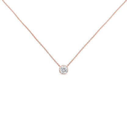 2 Micron 14K Rose Gold Plated Sterling Silver Bezel-Set Diamond Solitaire Pendant Necklace (1/3 cttw, H-I Color, I1-I2 Clarity) Bids.com