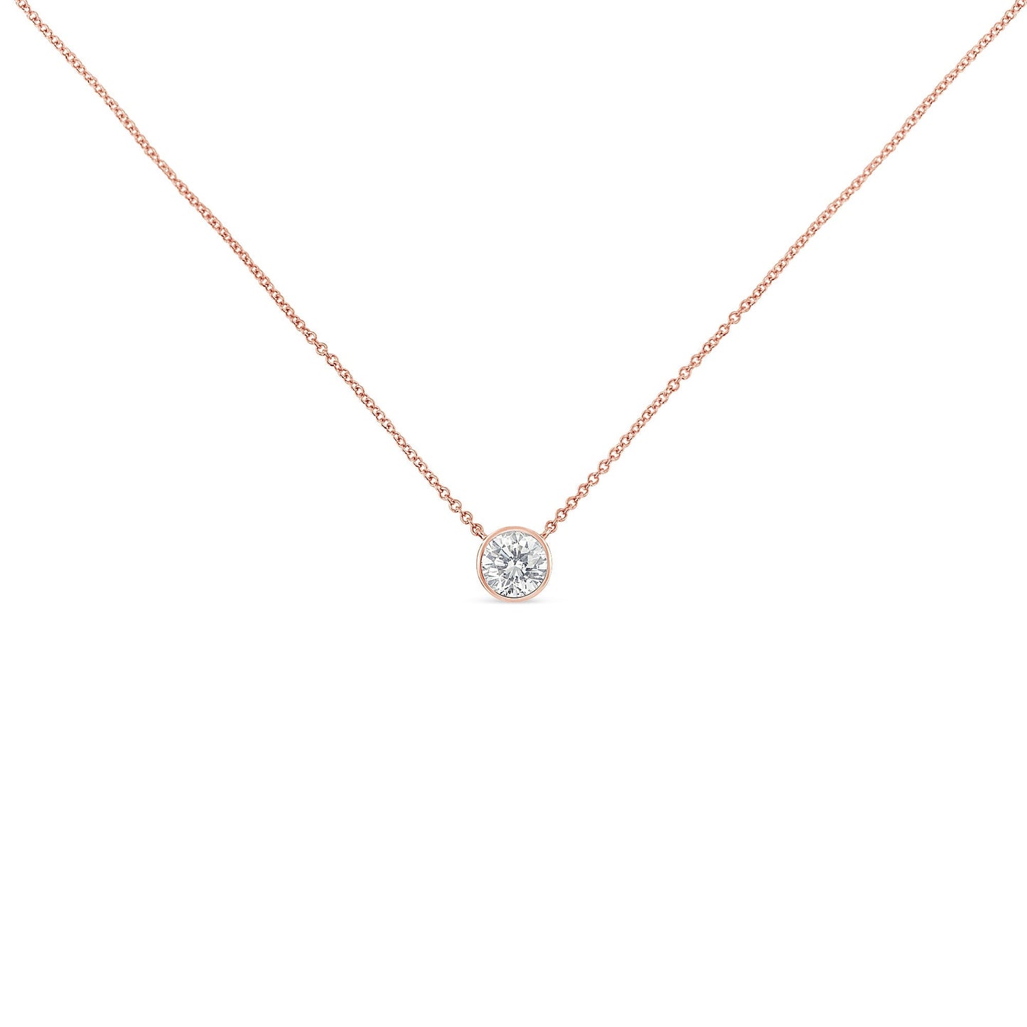 10K Rose Gold 1/3 Carat Round Brilliant-Cut Diamond Modern Bezel-Set Solitaire 16"-18" Pendant Necklace (H-I Color, SI2-I1 Clarity) Bids.com