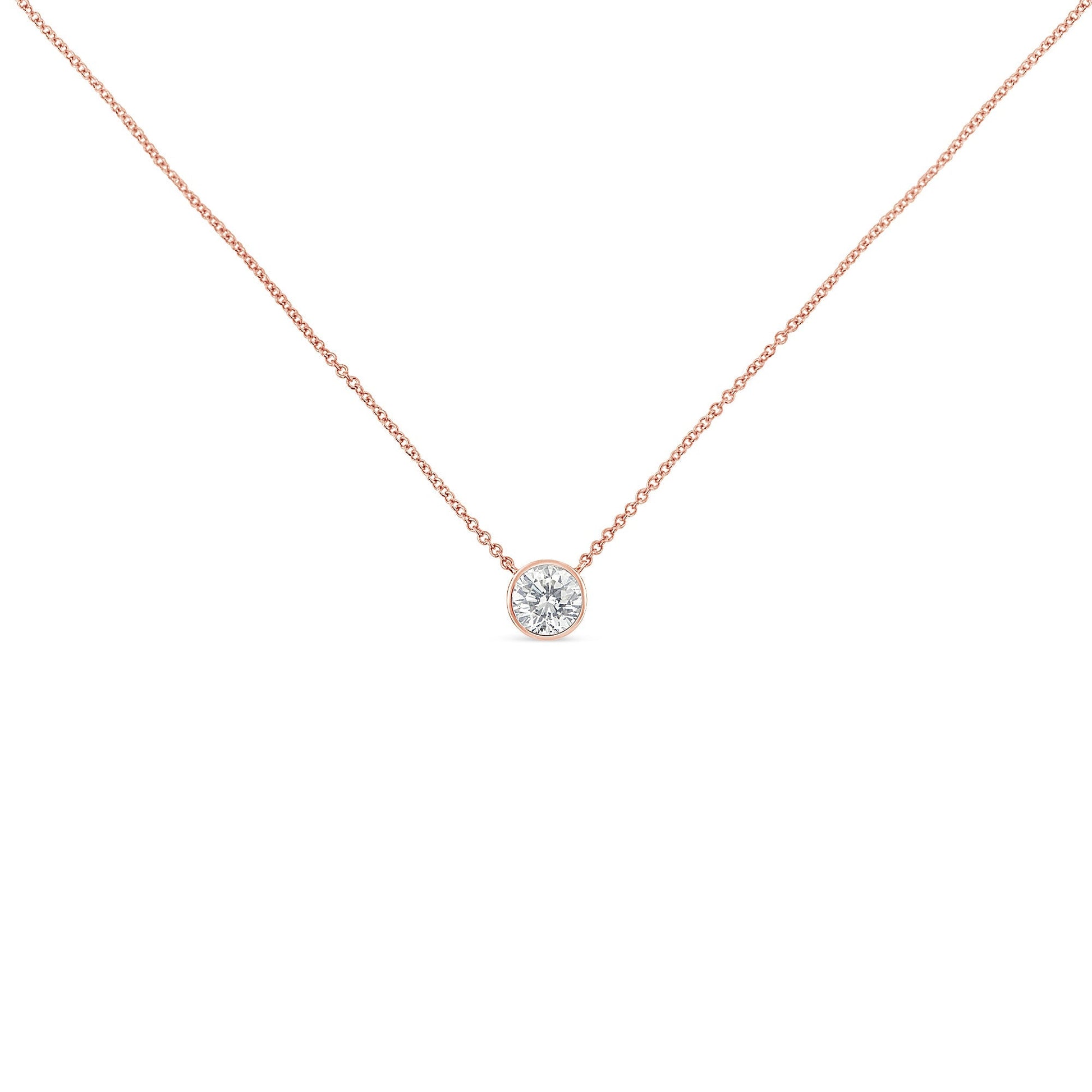 10K Rose Gold 1/3 Carat Round Brilliant-Cut Diamond Modern Bezel-Set Solitaire 16"-18" Pendant Necklace (H-I Color, SI2-I1 Clarity) Bids.com