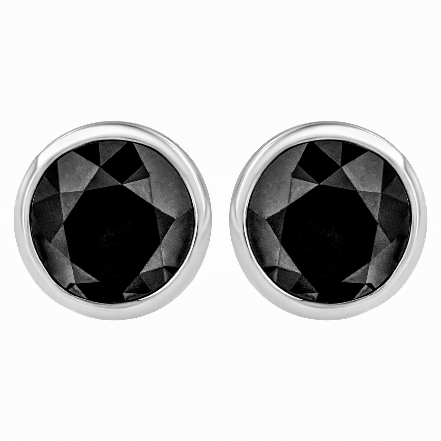 14K White Gold 1/2 Cttw Round Brilliant-Cut Black Diamond Bezel-Set Stud Earrings with Screw Backs (Fancy Color-Enhanced, I2-I3 Clarity) Bids.com