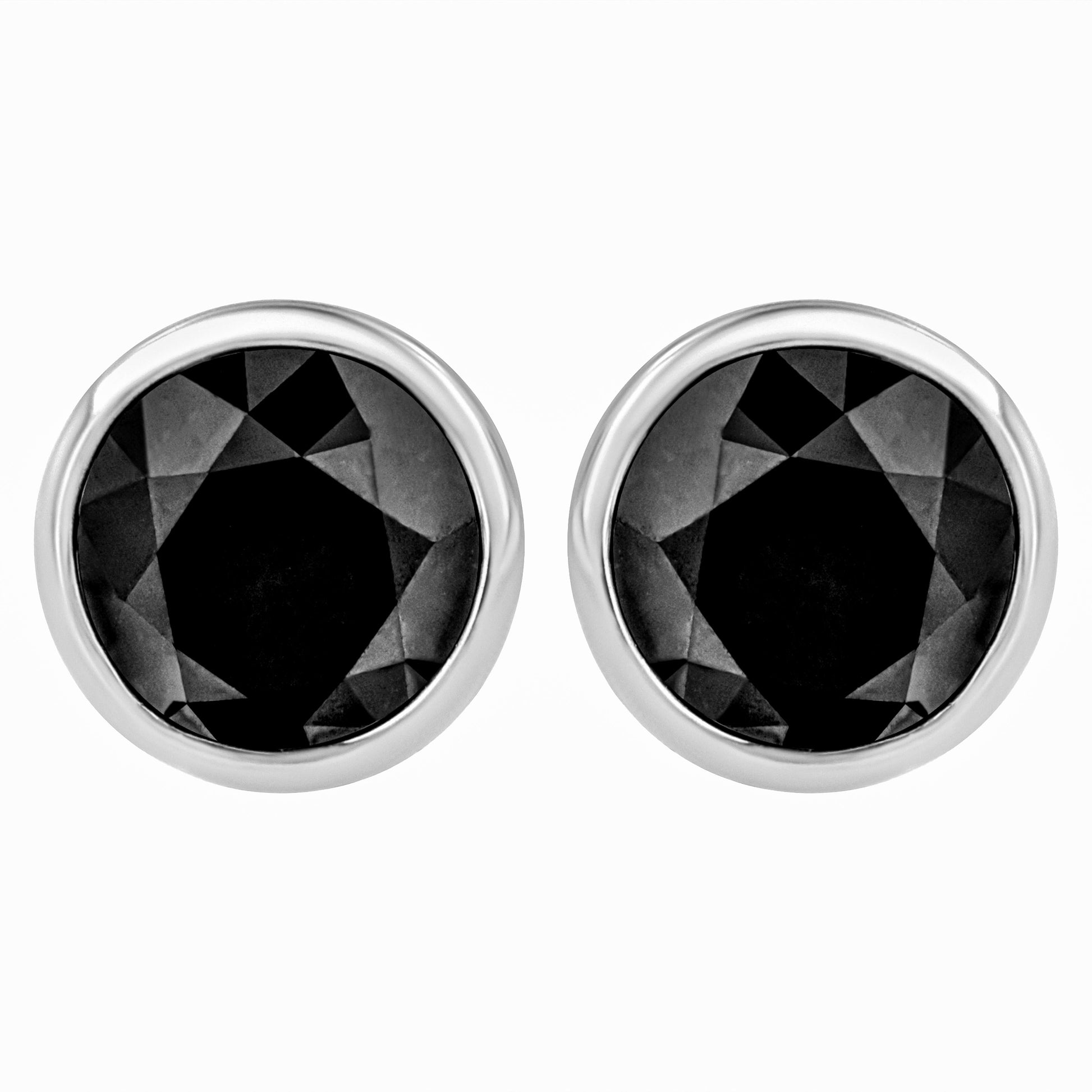 14K White Gold 1/2 Cttw Round Brilliant-Cut Black Diamond Bezel-Set Stud Earrings with Screw Backs (Fancy Color-Enhanced, I2-I3 Clarity) Bids.com