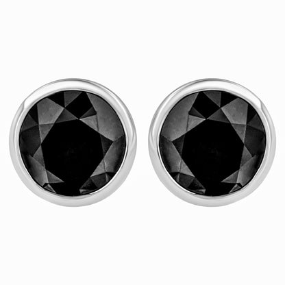 14K White Gold 1/2 Cttw Round Brilliant-Cut Black Diamond Bezel-Set Stud Earrings with Screw Backs (Fancy Color-Enhanced, I2-I3 Clarity) Bids.com