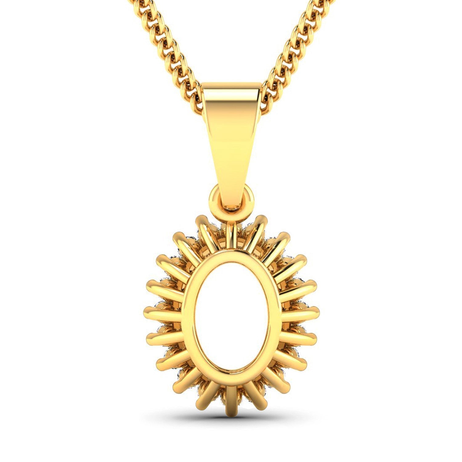 0.13 Carat Genuine White Diamond 14K Yellow Gold Semi Mount Pendant - holds 8x6mm Oval Gemstone Bids.com