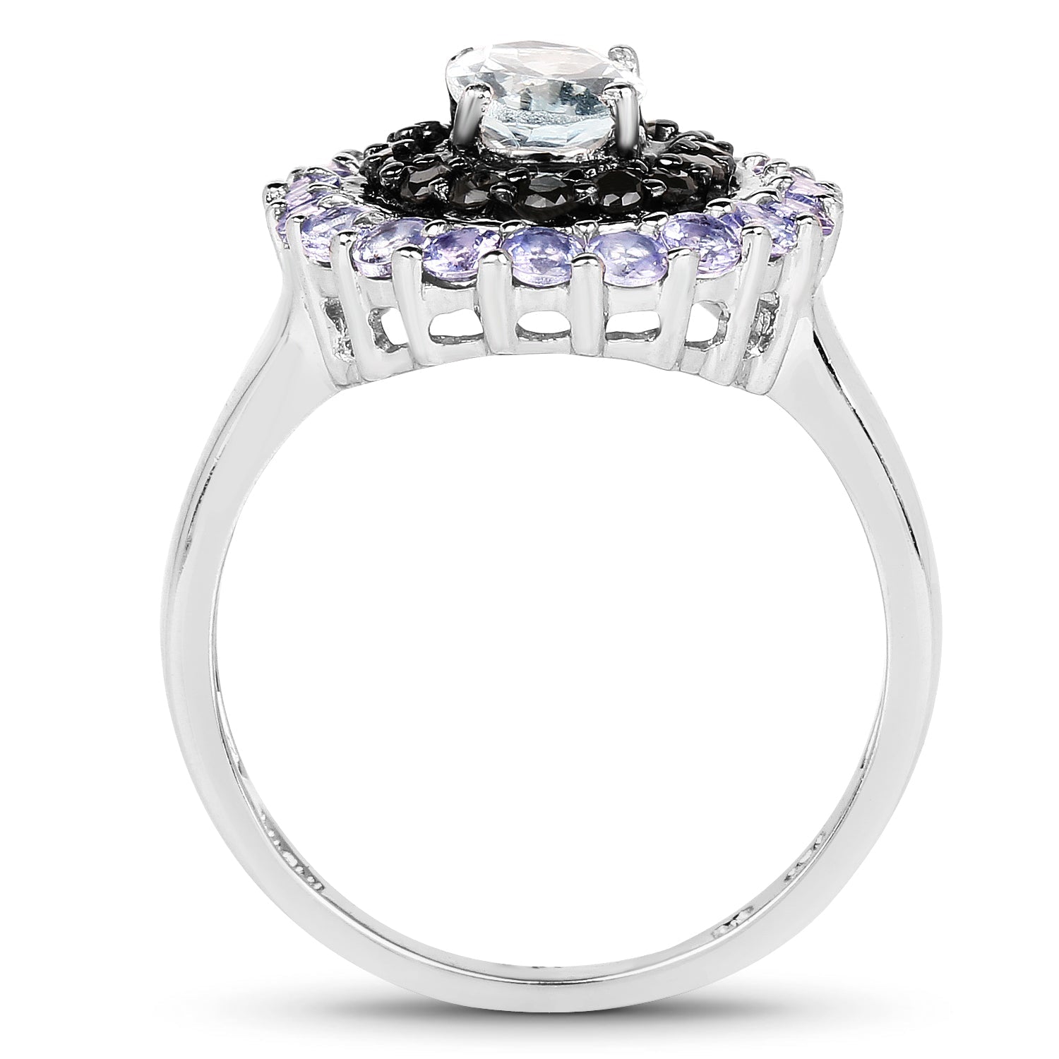 1.77 Carat Genuine Aquamarine, Black Spinel and Tanzanite .925 Sterling Silver Ring Bids.com