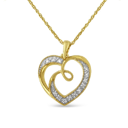 14K Yellow Gold Plated .925 Sterling Silver Diamond Accent Ribbon & Heart 18" Pendant Necklace (H-I Color, I2-I3 Clarity) Bids.com
