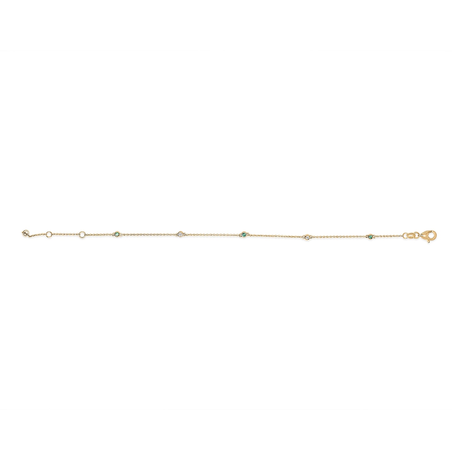 14K Yellow Gold Alternating Green Emerald and Diamond Bezel Station Chain Bracelet - Size 7.5 inch Bids.com